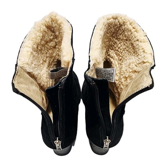 UGG Gissella Womens 10 Black Suede Shearling Lined Wedge Mid Calf Ankle Boots - Picture 8 of 9